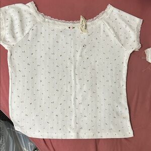 Aeropostale White Lace Trim Top